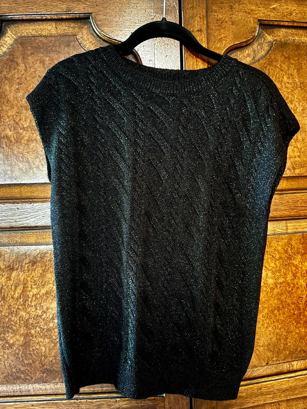 Calvin Klein Women’s Black Metallic Knit Short-Sleeve Sweater
